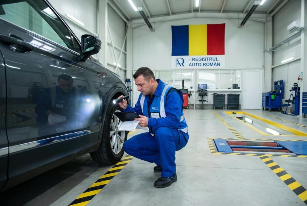 3 documente inmatriculare auto - Inspector RAR verificand autenticitatea numarului de sasiu la un vehicul importat