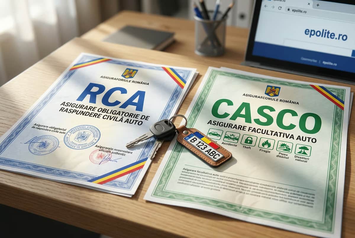 documentele de asigurare RCA si CASCO pe un birou